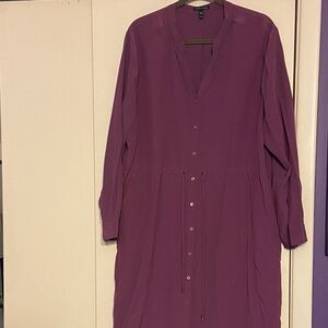Eileen Fisher purple dress with buttons and tie front